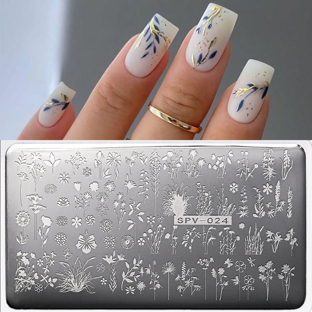 Image of 1pc Flower Leaves Nail Stamping Plates Transfer Stainless Steel Manicure Stencil Nail Art Templates Stamp