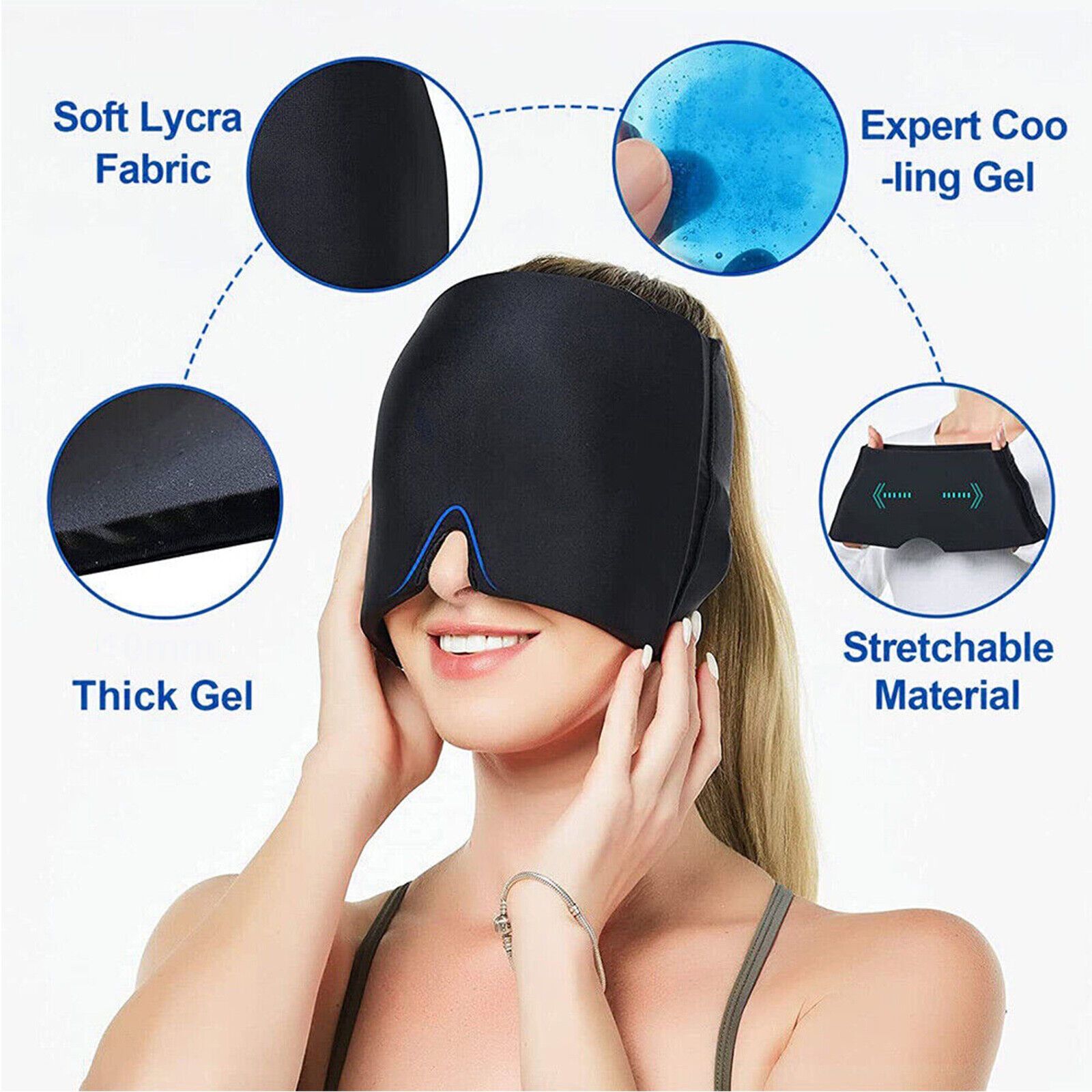2pcs Migraine Relief Cap, Headache Relief Cap with Ice Pack, Gel Head Wrap Cap, Cervical Spine Relief, Sleep Relief, Eye Relief, Fatigue And Relax