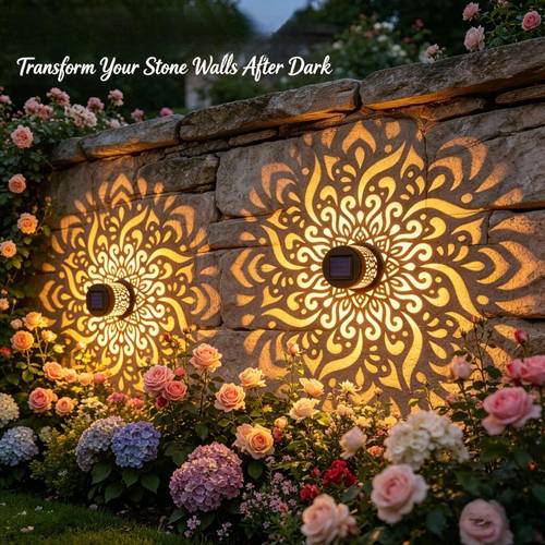 lot de 2 : 1 cache-lumière solaire + 1 abat-jour de projection ornemental en fer forgé) applique murale solaire à projection de mandala, motif en fer forgé, lumière solaire led, de ip65, de , éclairage automatique dans lobscurité, lumière de projection dambiance