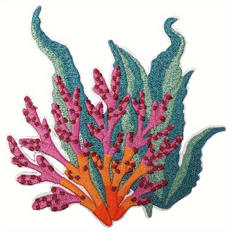 TEMU Single Multicolor Coral Embroidery Iron-on Patch- Vibrant 3d Diy Applique For Clothes, Hats, Bags- Durable Fabric Decorative Accent With