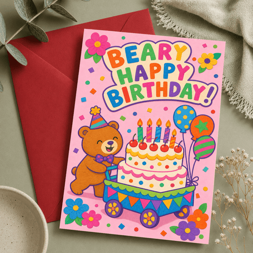 with this adorable happy birthday card friends or family featuring a bear colorful balloons and a its a pastel style treat for any 1 and 1pc envelope