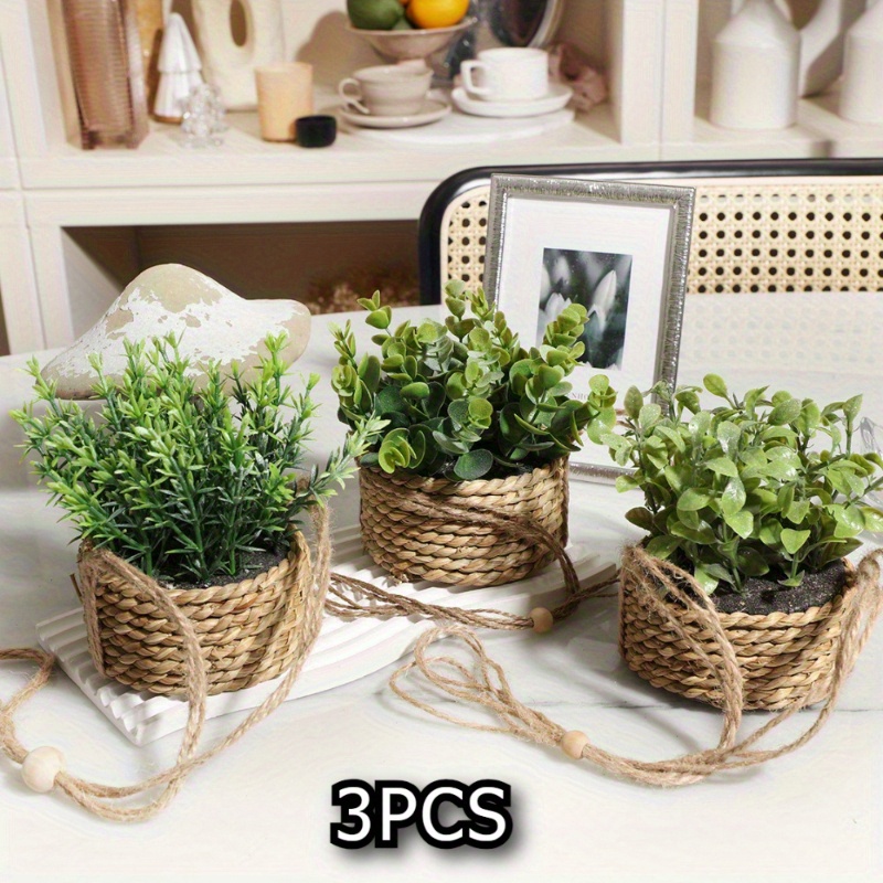 

3pcs Set Of Artificial Eucalyptus & Rosemary Hanging Plants With Boxwood Lanyards - 3.94" Base, Includes Hanging Rope For - Outdoor Events, Weddings, Birthdays, And Home Decor