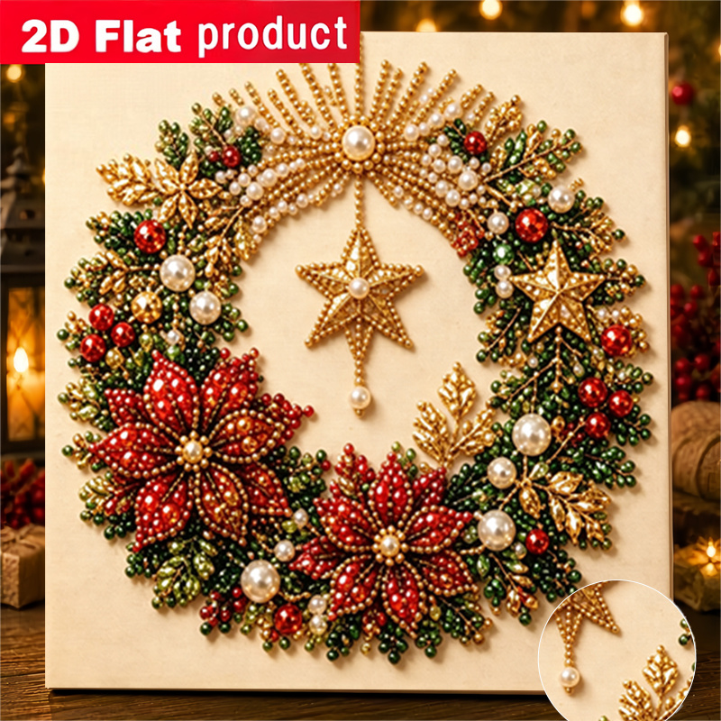 TEMU Peinture Diamant 2D/Impression Plate avec Motif de Guirlande de Noël, Collés Main, Kit de Peinture Diamant Créative, Inclut Outils et Sac de ,