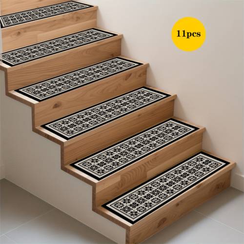 rubber anti slip sole 7 11 15pcs retro geometric tile pattern printed staircase carpet anti slip staircase mat protective step floor decoration suitable for indoor and outdoor stairs wooden or hard countertops and
