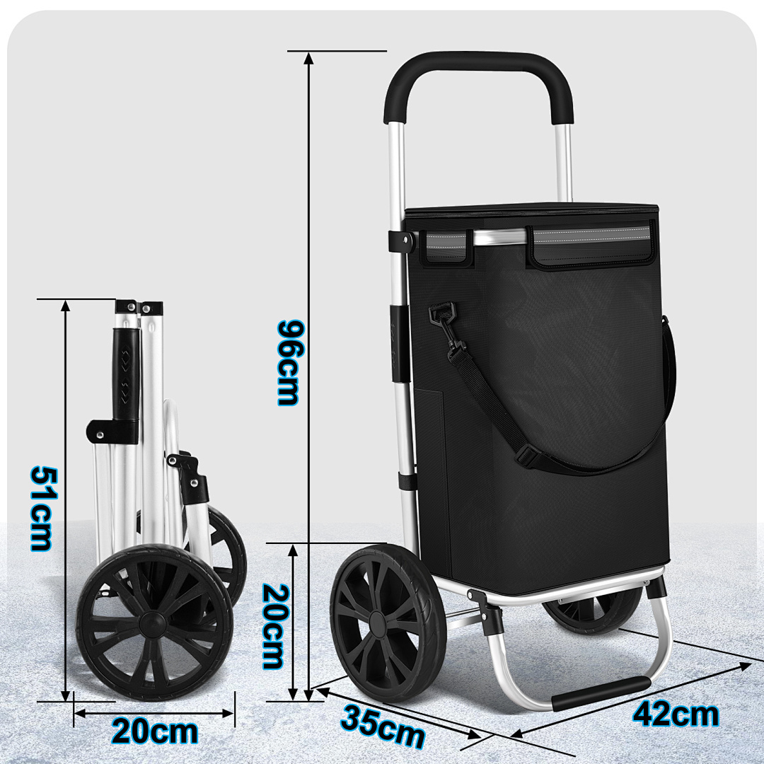 Foldable Shopping Trolley Multi-functional Cart Large Capacity Grocery Cart Stair Climbing Dolly Wheels With Cooling Compartment Stair Climber Trolley For Seniors Rolling Plastic Wheels Black