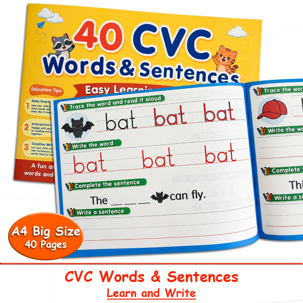 TEMU Cahier d'exercices de base pour la lecture et l'écriture - CVC et exercices de construction de phrases, pédagogique pour le développement du ,