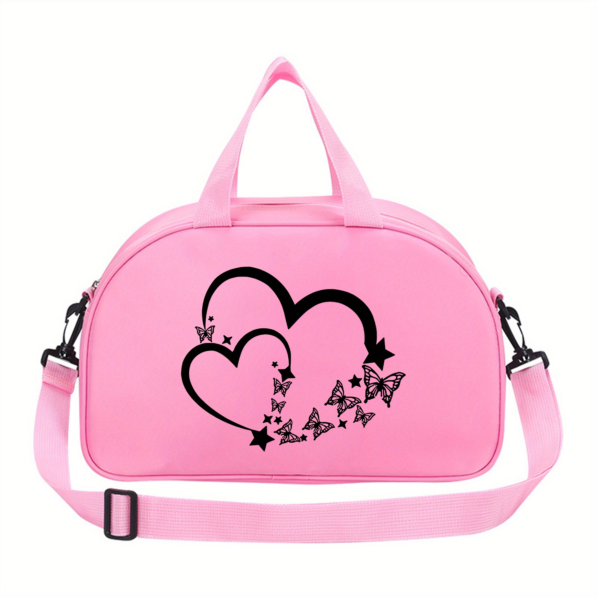 TEMU Love Print Large Capacity Handbag - Foldable Nylon Crossbody Bag For Ballet, Yoga, Sports & Travel - Multipurpose Lightweight Gym Shoulder Bag