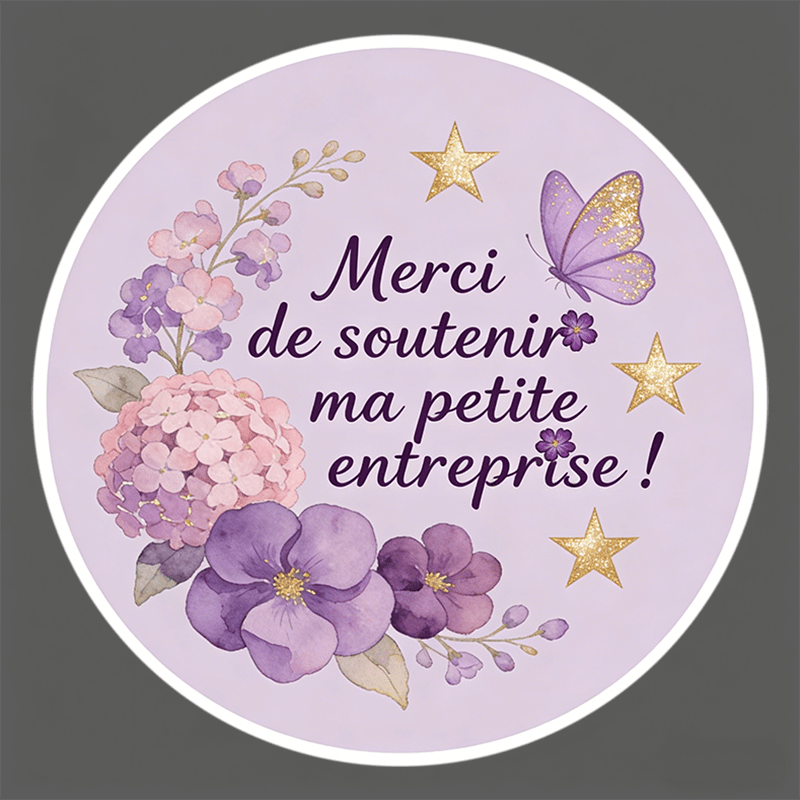 TEMU 96pcs/288pcs Stickers Ronds (Avec le " de Mon Petit Établissement!" - Aquarelle Violet Floral et Papillon pour Emballage, Étiquetage de Boîte