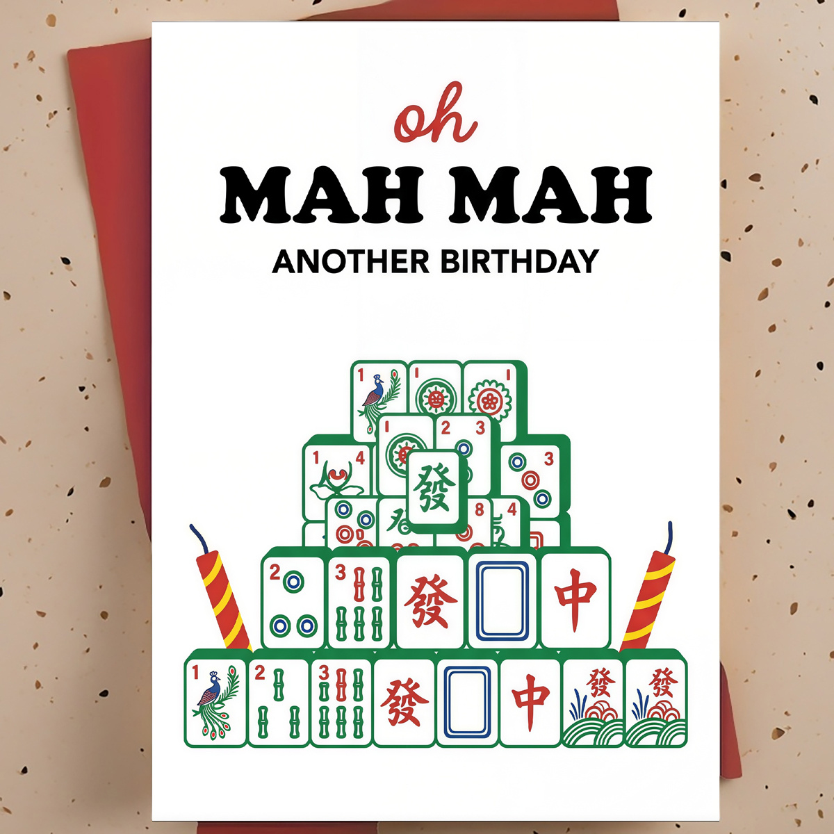 TEMU 1pc Funny Birthday Greeting Card For Mother, Mahjong Enthusiast – Modern Illustration, Humorous Card, With Envelope