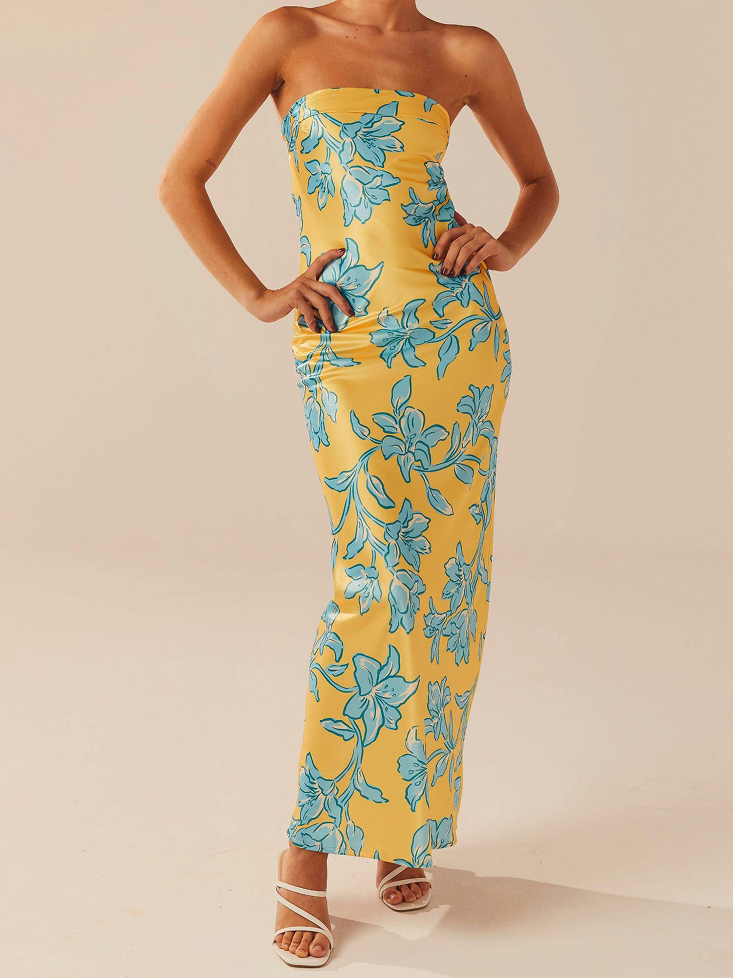 women's floral print strapless bodycon maxi dress - lightweight summer  sleeveless evening gown, machine washable casual to night out long dress, tight  fitted dress - women's clothing - Temu