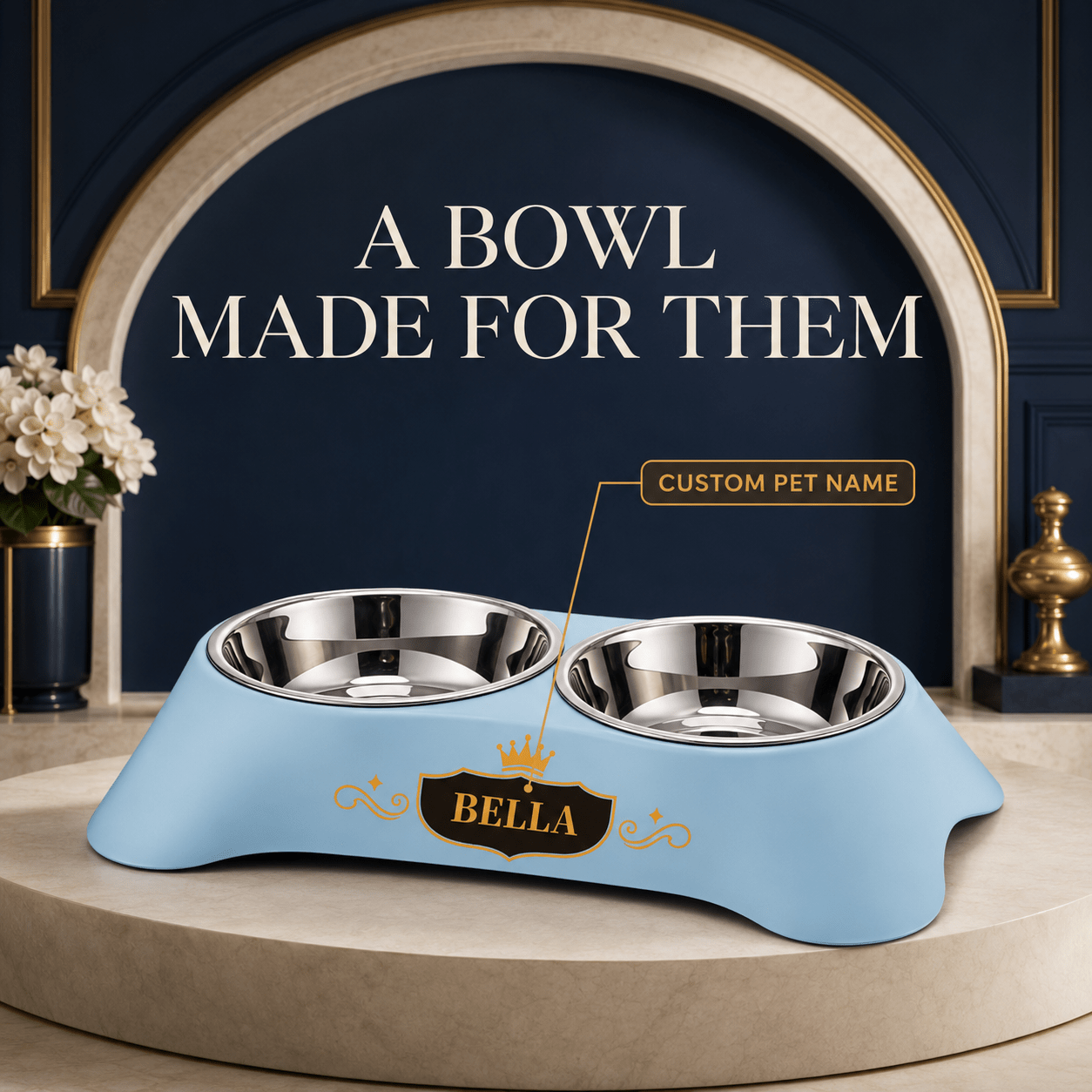 Personalized 2-In-1 Drinking and Feeding High-Leg Pet Bowl