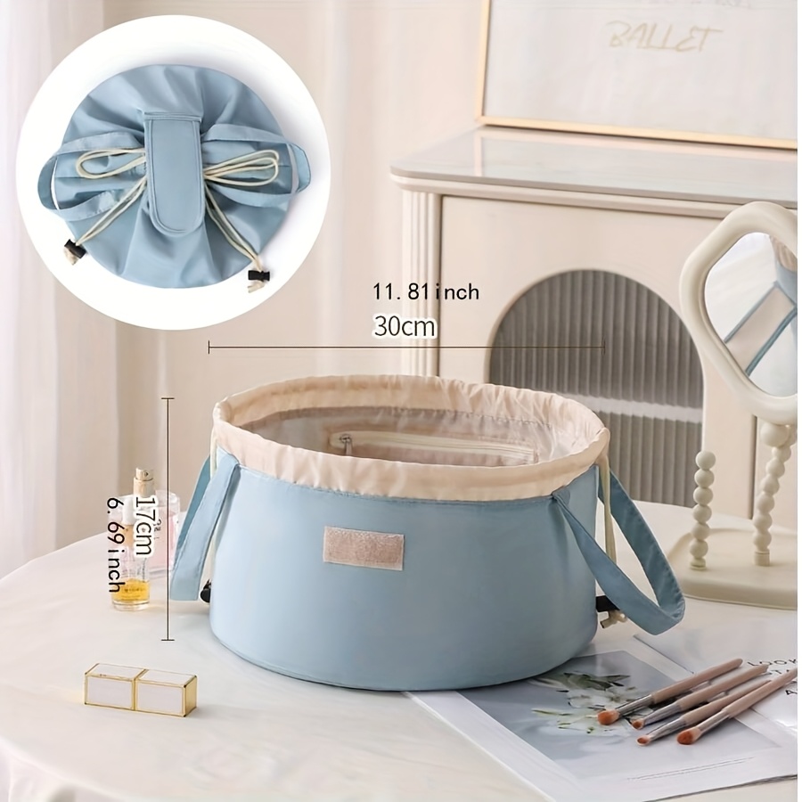 large capacity women men travel makeup toiletry portable bucket shaped storage bag with drawstring closure   case suitable for daily use gym vacation the Product details 10