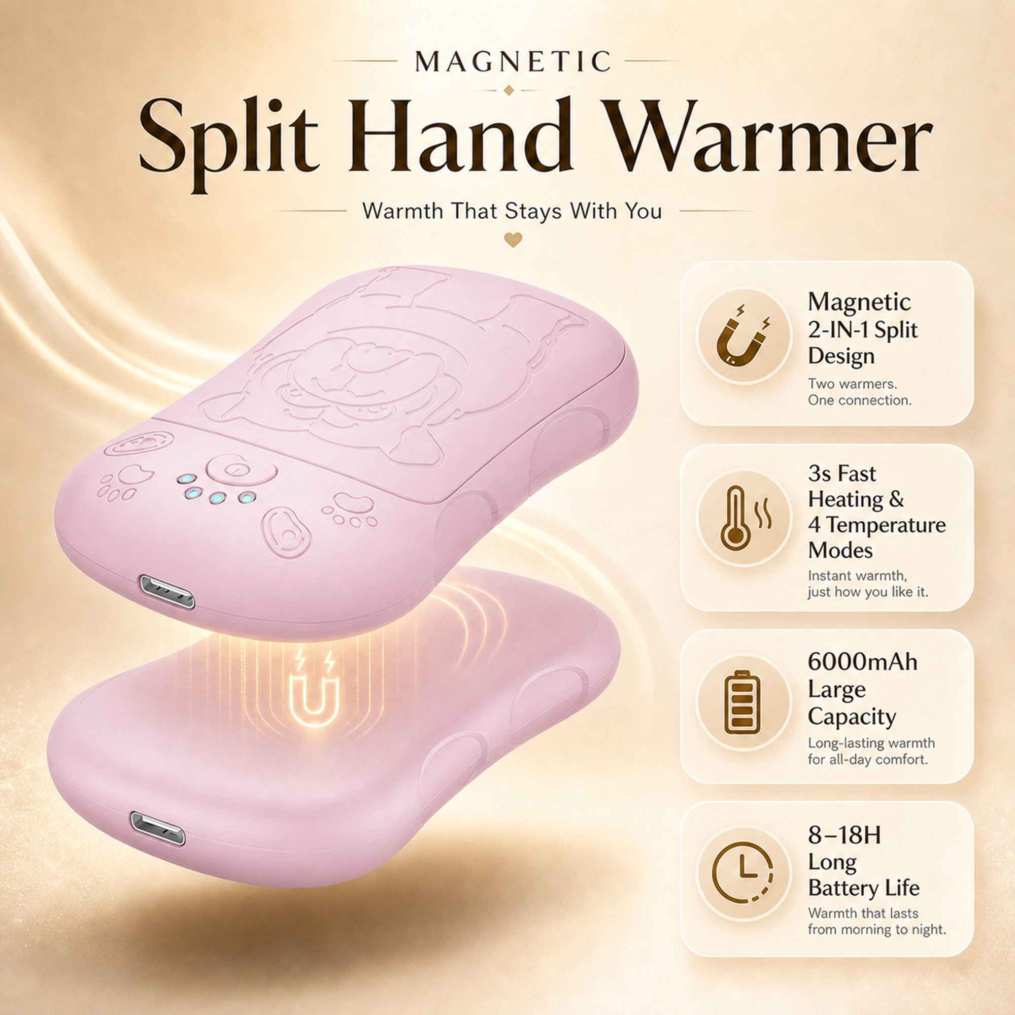 TEMU 2-in-1 Rechargeable Hand Warmer And Power Bank Set, Up To 143 Degrees - Your Hands Warm During Long Outdoor Or Sporting Events. New Year's Or