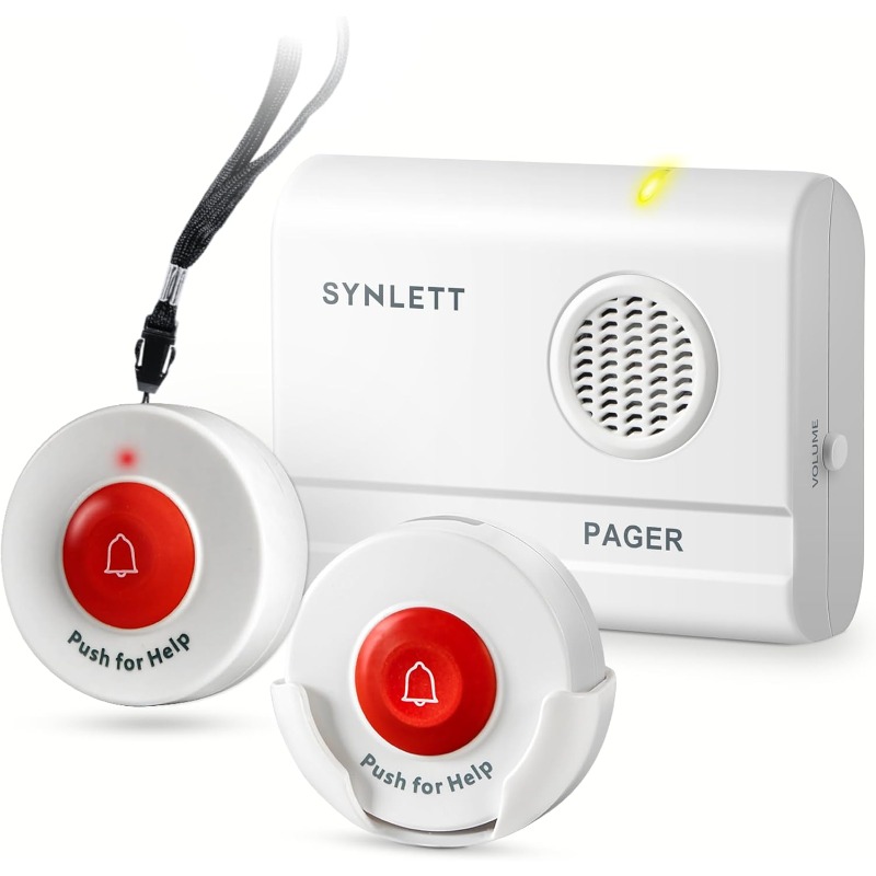 SYNLETT Caregiver Pager 2-in-1 Call Buttons with SOS Alert System - Portable Emergency Response System for Elderly, Seniors, Patients