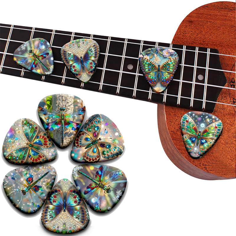 

[12pcs Gemstone Guitar Picks] 12pcs Butterfly & Insect Gemstone Guitar Picks, Mixed Color Abs Picks For Acoustic Guitar, Bass Guitar, And Ukulele Accessories