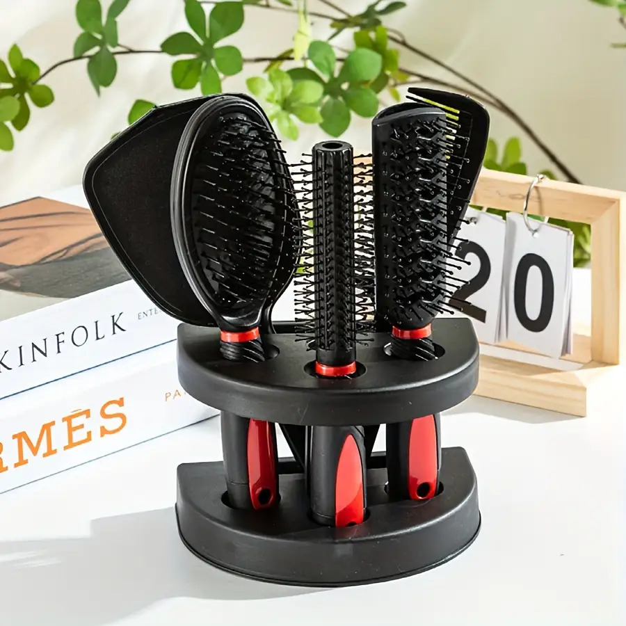 6-delige set unisex professionele haarstylingtools, inclusief hoofdhuidmassager, ontwarrende borstel, kussenvormige borstel, make-upspiegel, geur, geschikt voor normaal tot losser haar