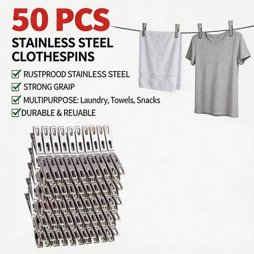 50 heavy duty stainless steel clothes pegs non slip drying clips rust resistant for indoor and outdoor use suitable for laundry plant crafts durable metal clothes pegs laundry additions clothes clips clothes pins