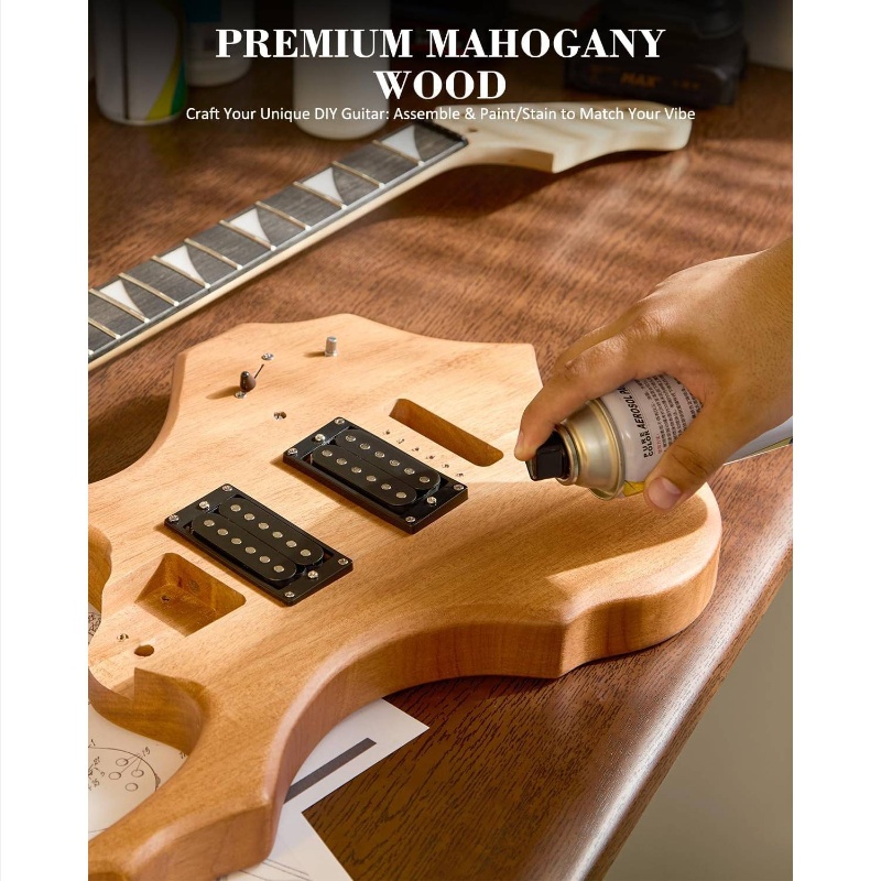 Guitar Kit, Fire Style Mahogany Body Maple Neck Guitar with HH Pickups | Easy to Assemble Kit with All Parts Included - Build Your Own Guitar SFR - D30, Silvery Grey Color