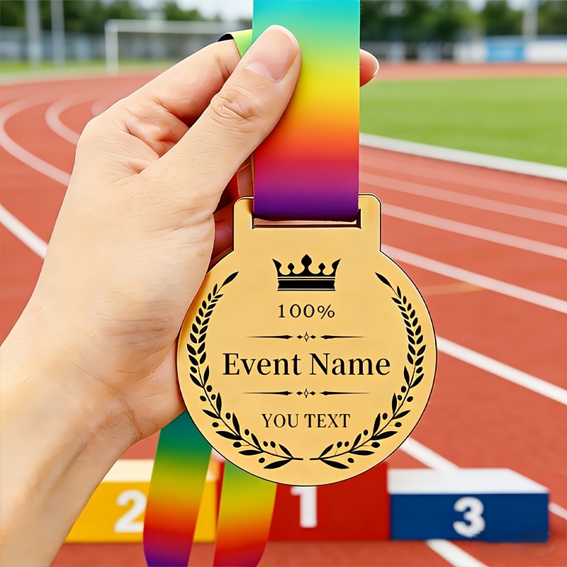 TEMU [custom] 1pc Personalized Stainless Steel Wheat Ear Medal, Custom Engraving , Simple And Elegant, Suitable For Sports Awards / Marathon / School