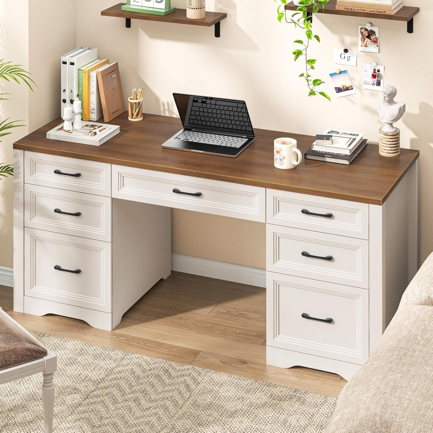 rustic wooden   for home office featuring two file drawers and five storage cabinets ideal for study or   a bedroom