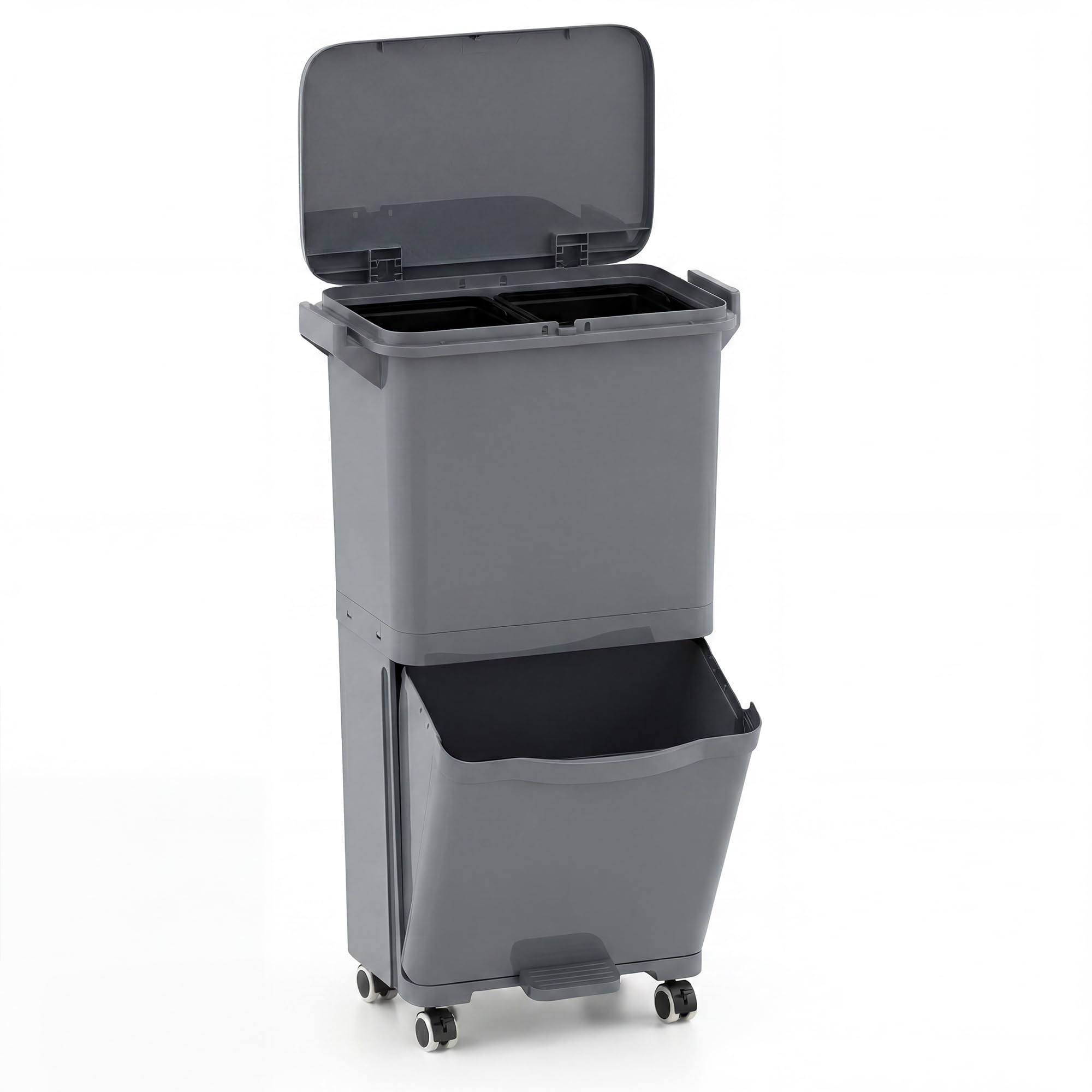 Image of 36l Wastebasket, With 2 Removable Bins, Compartment, Waste Bin On Universal Wheels, Trash Bin For Bathroom Kitchen Office, Grey