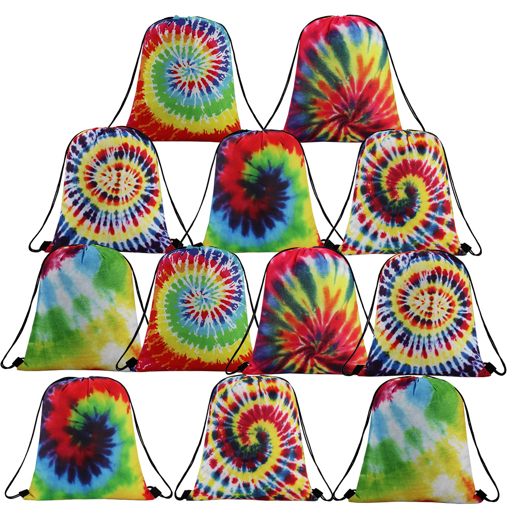 TEMU Zainetti a sacca con coulisse a tema tie-dye per feste, 12 pezzi - Sacchetti per bomboniere in poliestere resistente per feste di compleanno,