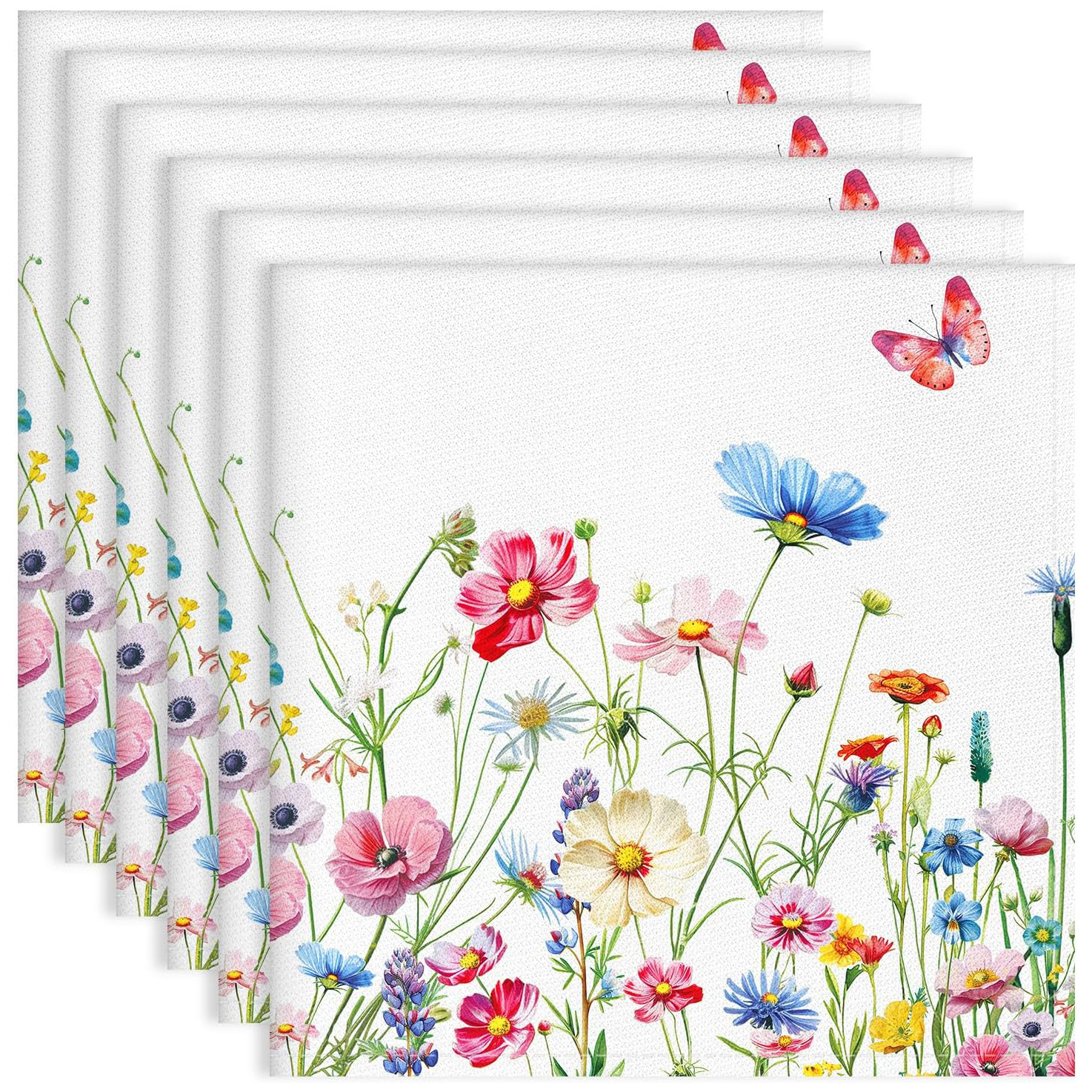 TEMU 4/6 pezzi Tovaglioli di stoffa con stampa di e fiori selvatici, Set di tovaglioli di stoffa per , Tovaglioli lavabili per casa, cucina, cena,