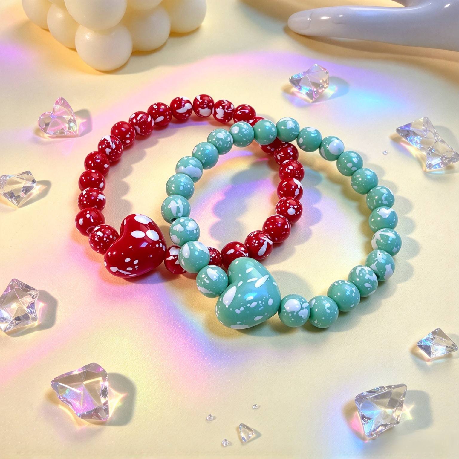 9pc Creative Retro Polka Dot Heart Elastic Bracelet Set