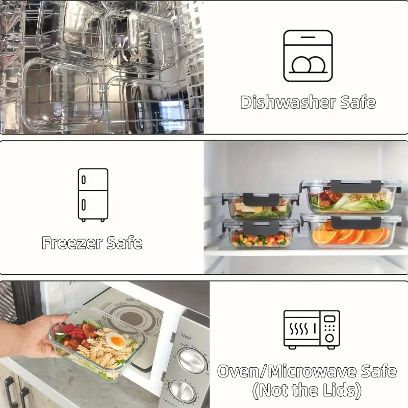 10 sets 20pcs glass lunch boxes with airtight lids leak proof microwave oven grade borosilicate glass stackable bento storage containers for refrigerator pantry organization Product details 8