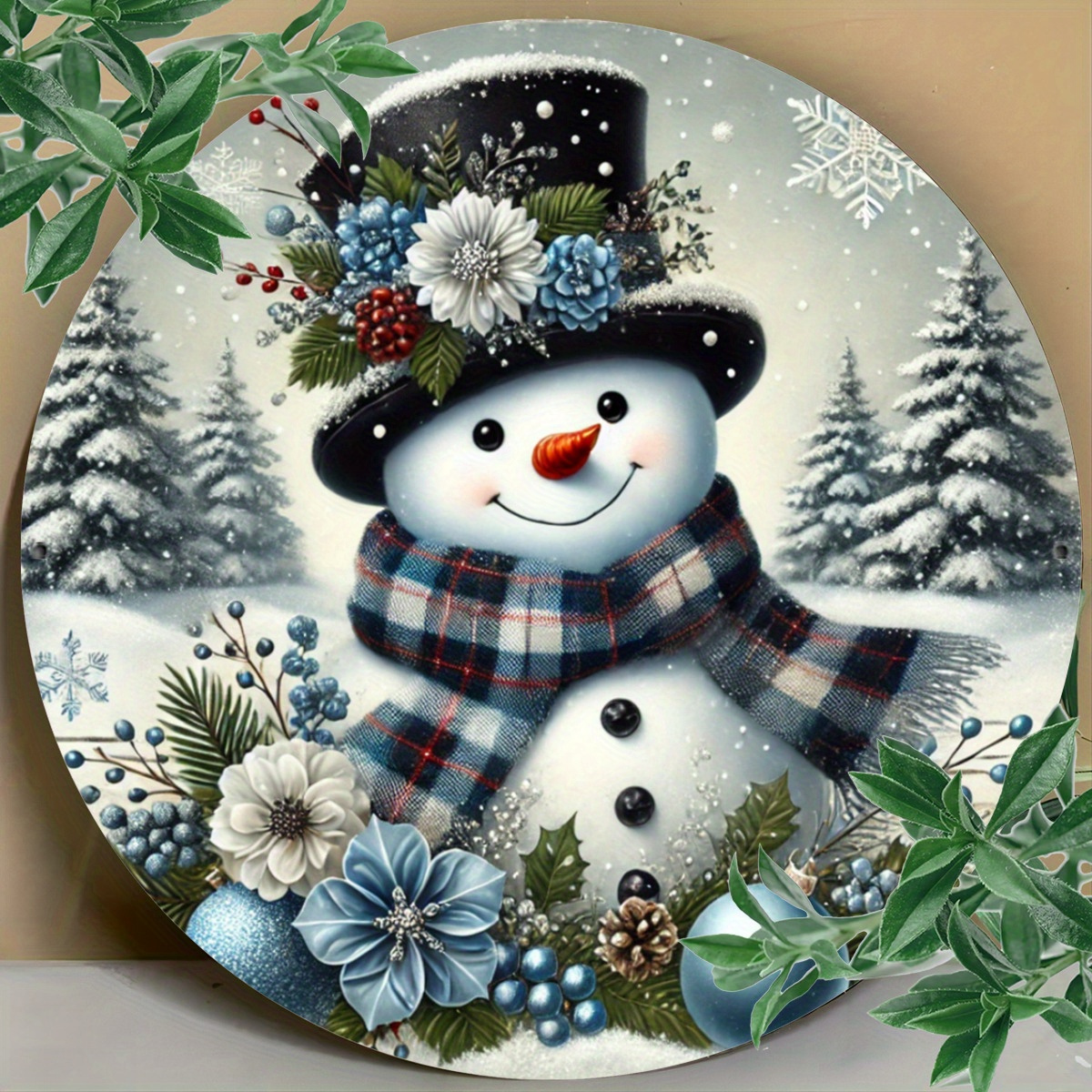 TEMU Decorative Signs & Plaques1pcs Festive Snowman 8x8 Aluminum Wall Art - Durable Metal Tin Decor With Winter Design, Perfect For Kitchens,