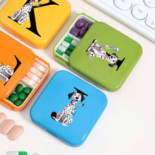 1pc letter a with dalmatian dog and spoon design moisture proof travel pill case for men and women portable pill storage box for camping backpack and dorm essentials