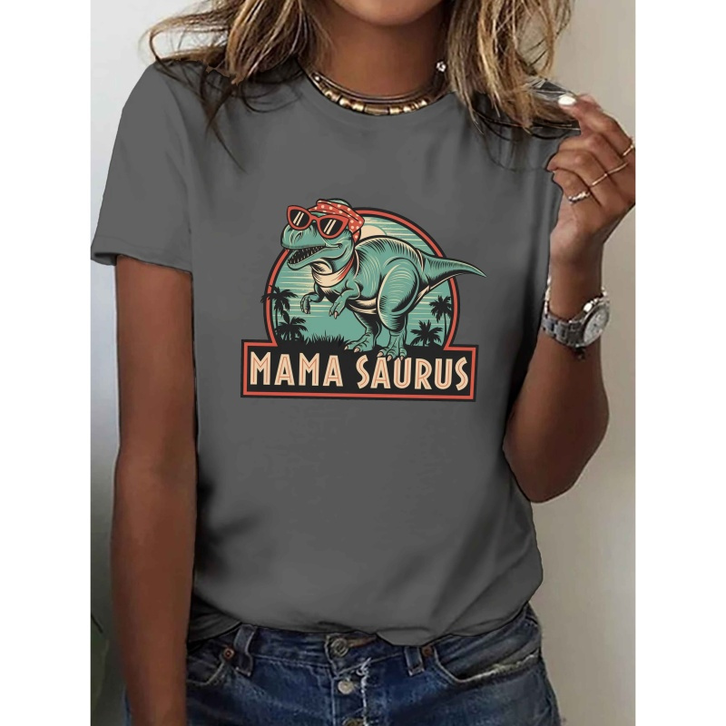 

Women's "mama " Graphic T-shirt - Retro Diner Print, Short Sleeve Crew Neck, Stretchy Polyester , Machine Washable, Casual Summer & Spring Top