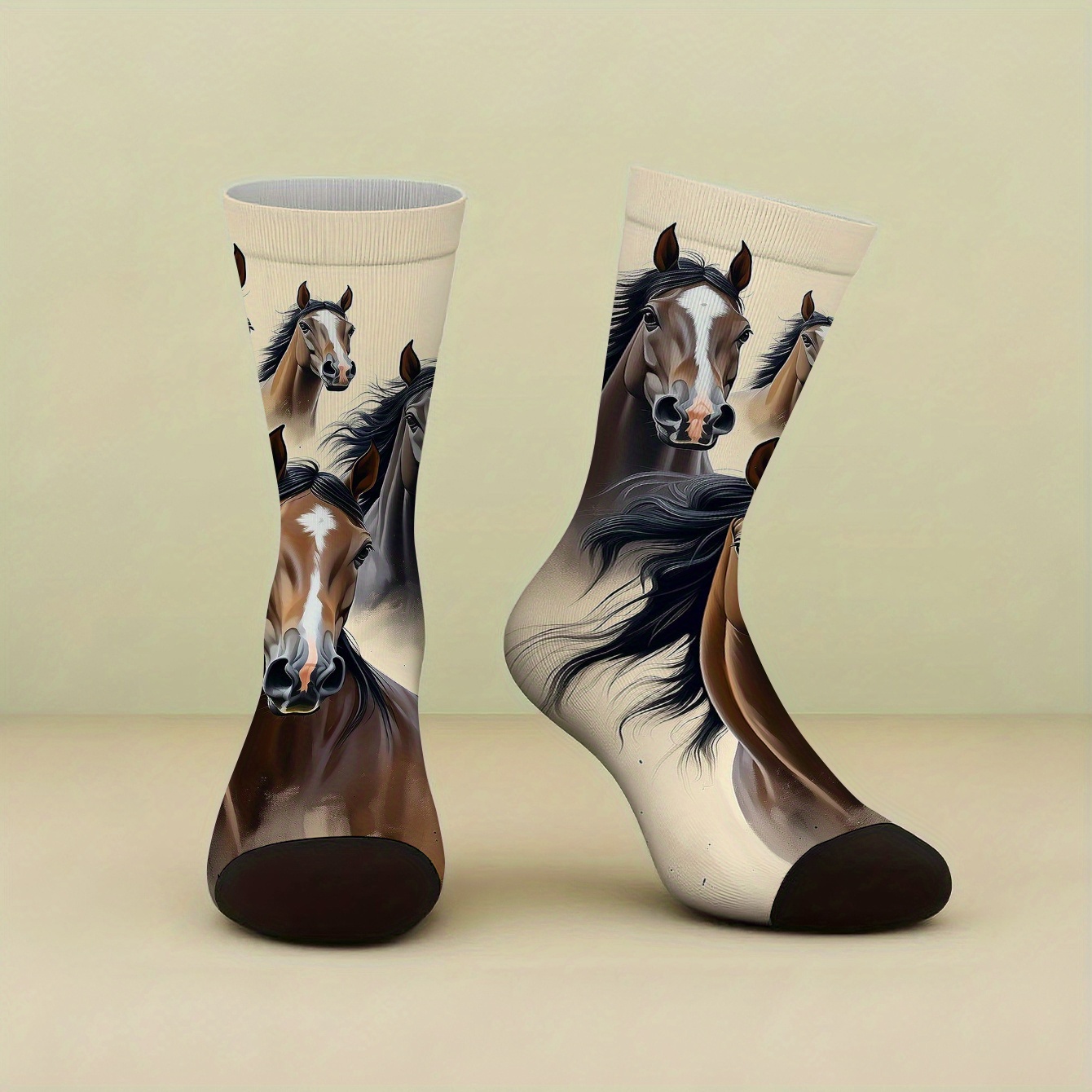 A Pair Of Unisex Socks Featuring 4 Horses With Flowing , Fun And Quirky Socks Make For An Interesting Gift. Stylish And Comfortable, Are Suitable For Outdoor Activities . Made From Knitted Fabric