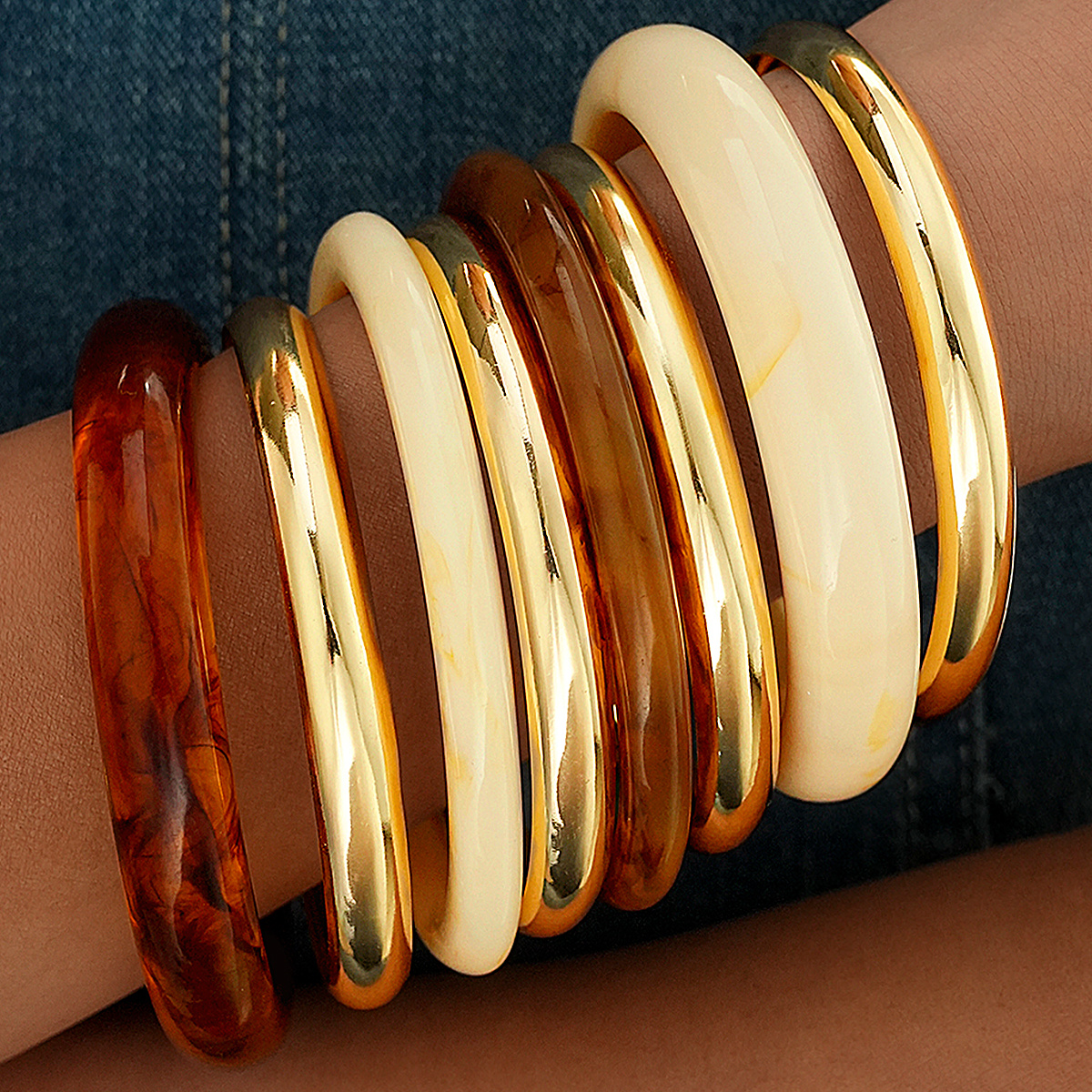 E-shop 8-teiliges Damenarmband-Set, Vintage Mode Elegant Trendig Minimalistisch Tägliches Basis-Armband-Set, Metall Harz Gemischtes Armband-Set,