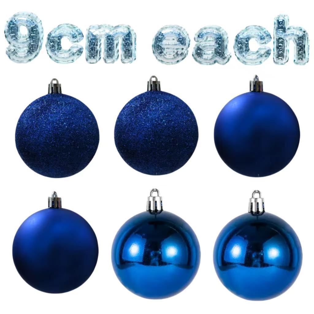 TEMU Decorative Balls, 6pcs Blue Balls 9cm Each Xmas Tree Decoration Party Supplies Hanging Ornaments Holiday Decorations, Outdoor Ornaments, Porch