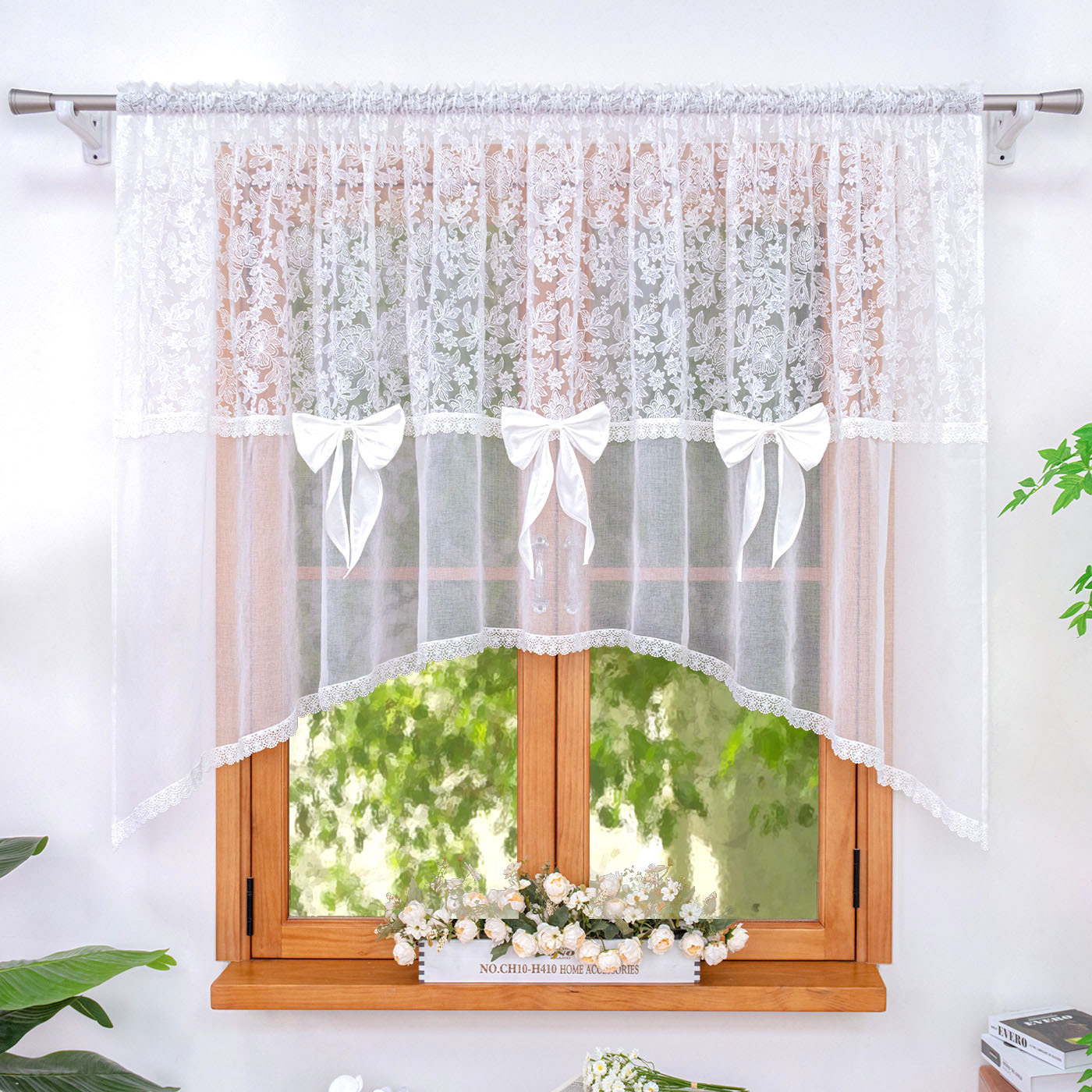 TEMU Moderne bestickte Wohnzimmergardinen, 1 Stück, 100x135/150x135/200x135 cm in drei Größen erhältlich, Schleifendekoration, 6 cm multifunktionales