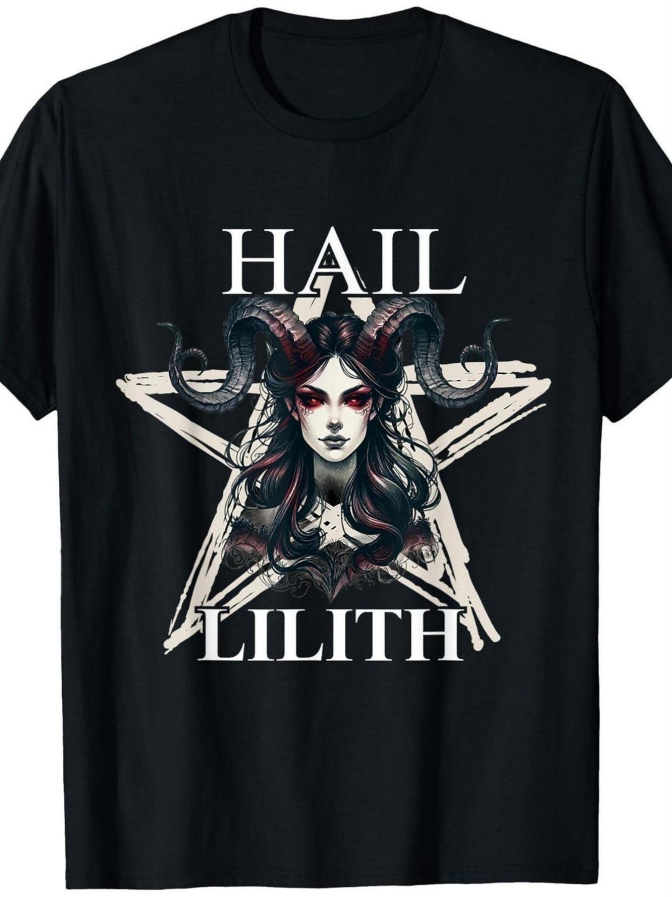 plus size black   featuring lilith with red horns and a pentagram unisex this loose fit crewneck is perfect for halloween goth   and plus sizes plus size black 0