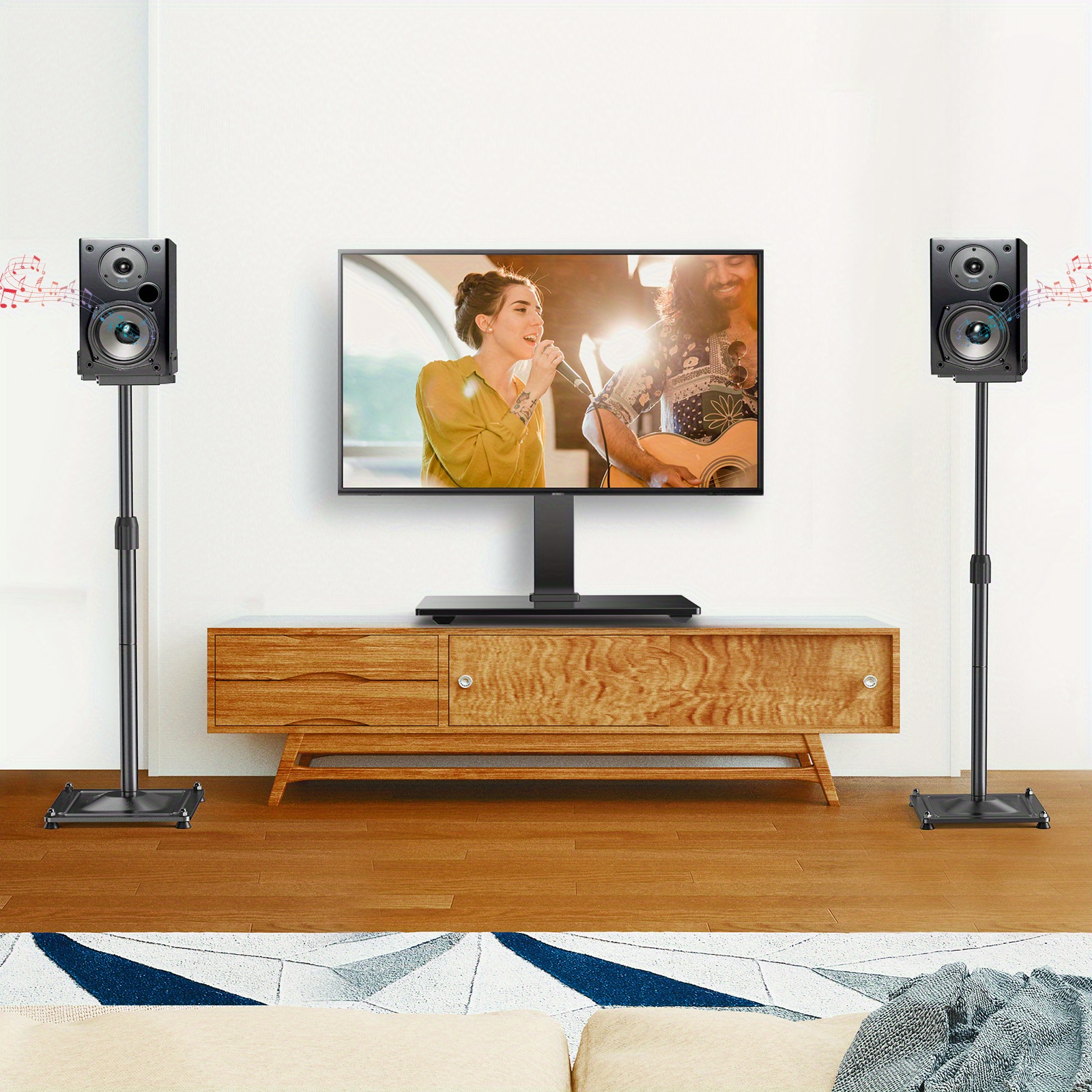TEMU Adjustable Universal For Surround Sound - Height Ranges From 33.3 Inches To 45 Inches, Sturdy Floor Stands Suitable For Satellite, Studio, And