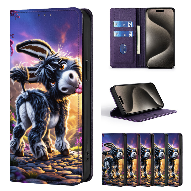 TEMU Phone Case - Colorful Painted Double-fold Edge, Faux Leather Flip Cover Creative Phone Case With Card Slot Anti-theft Stand Wallet, For Galaxy