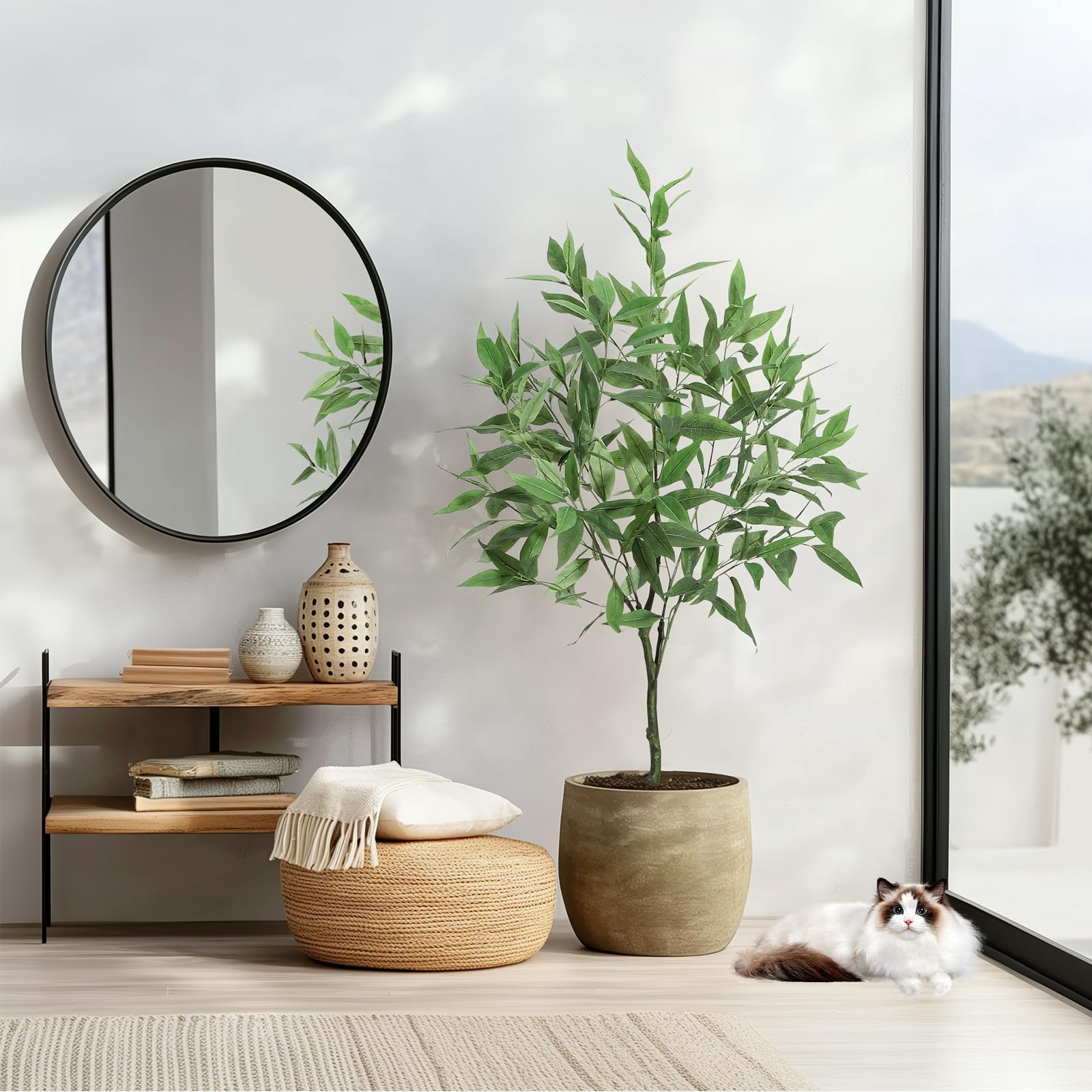 Image of Realistic Artificial Eucalyptus Tree Leaves Indoor Outdoor Decorative Fake Plant For Home Office Living Room Porch Decor
