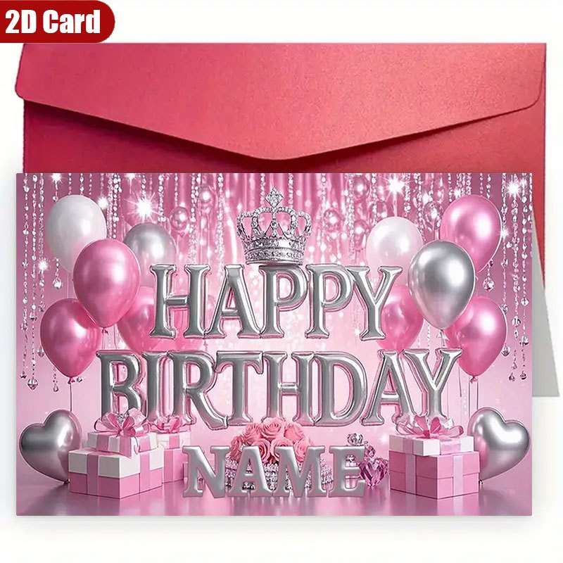 TEMU Custom 2d Flat Greeting Card - 1 Personalized Happy Birthday Card With Envelope, High-quality Paper - For Couples, Family, - Perfect Christmas