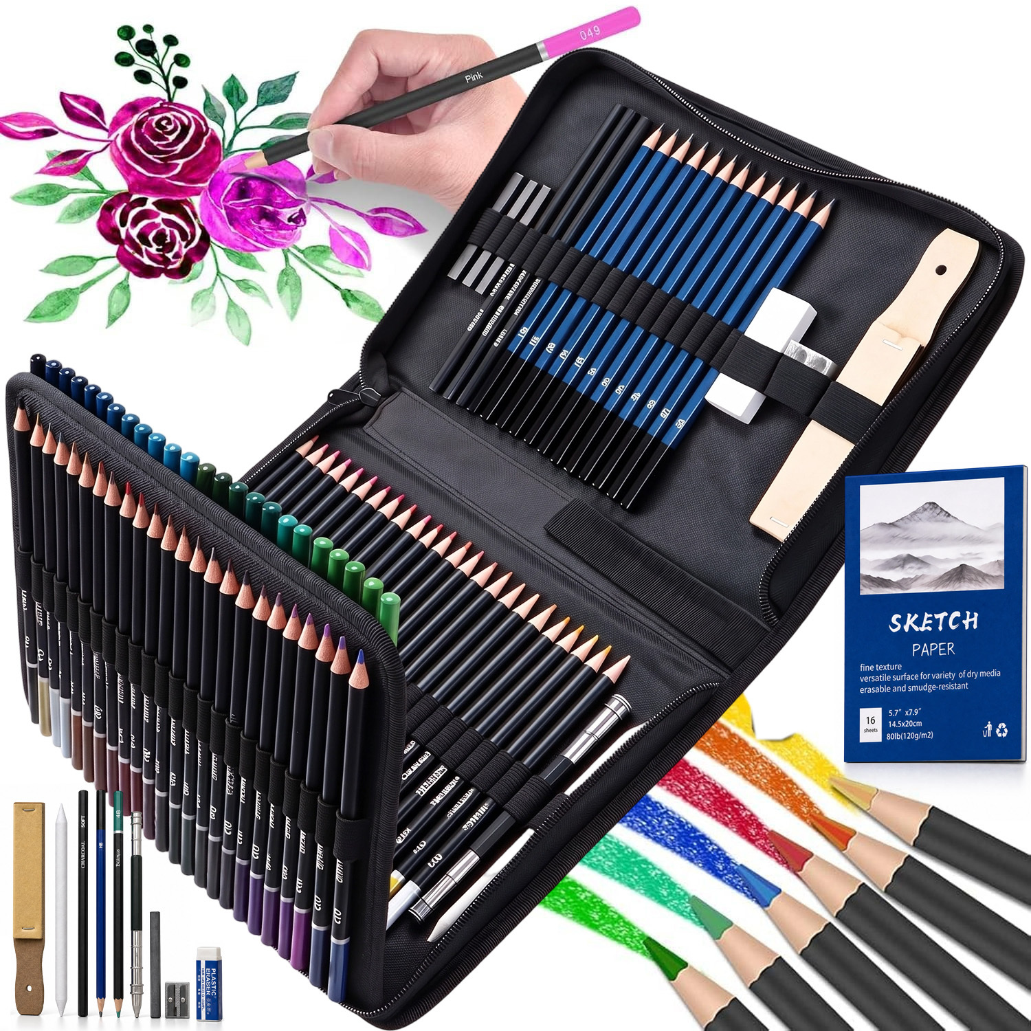 Image of 96pcs Art Drawing Kit, Featuring Graphite Charcoal And Colored Sketch Pencils, Practical Drawing Tool Set For Sketching, Coloring, And Practice