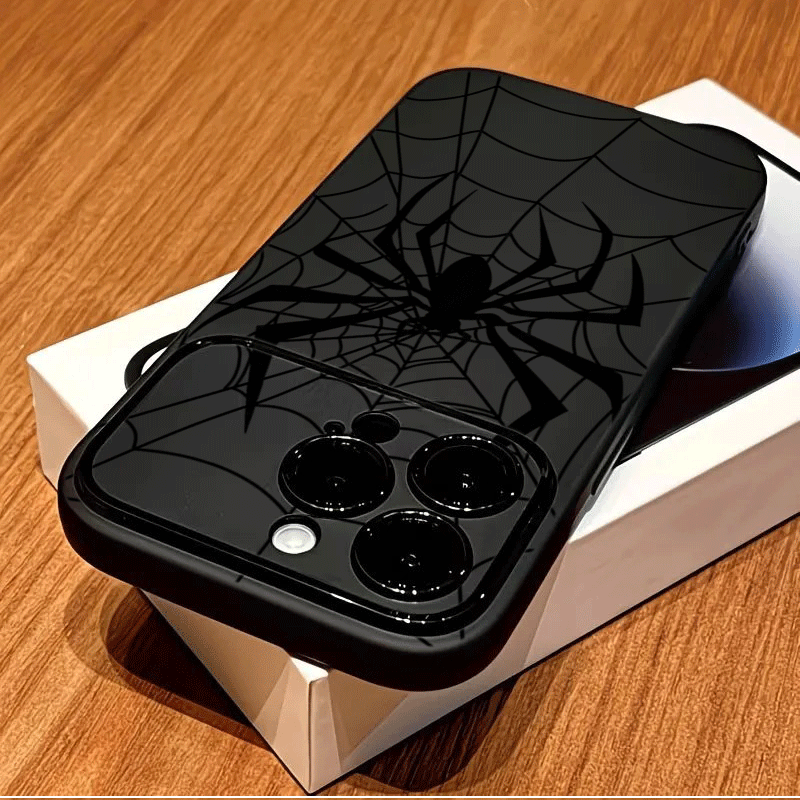 TEMU Phone Case: Fashionable Black Spider Web And Spider Silhouette Halloween Phone Case Suitable For Iphone 18 17 15 16 14 11 12 13 Pro Xs Max