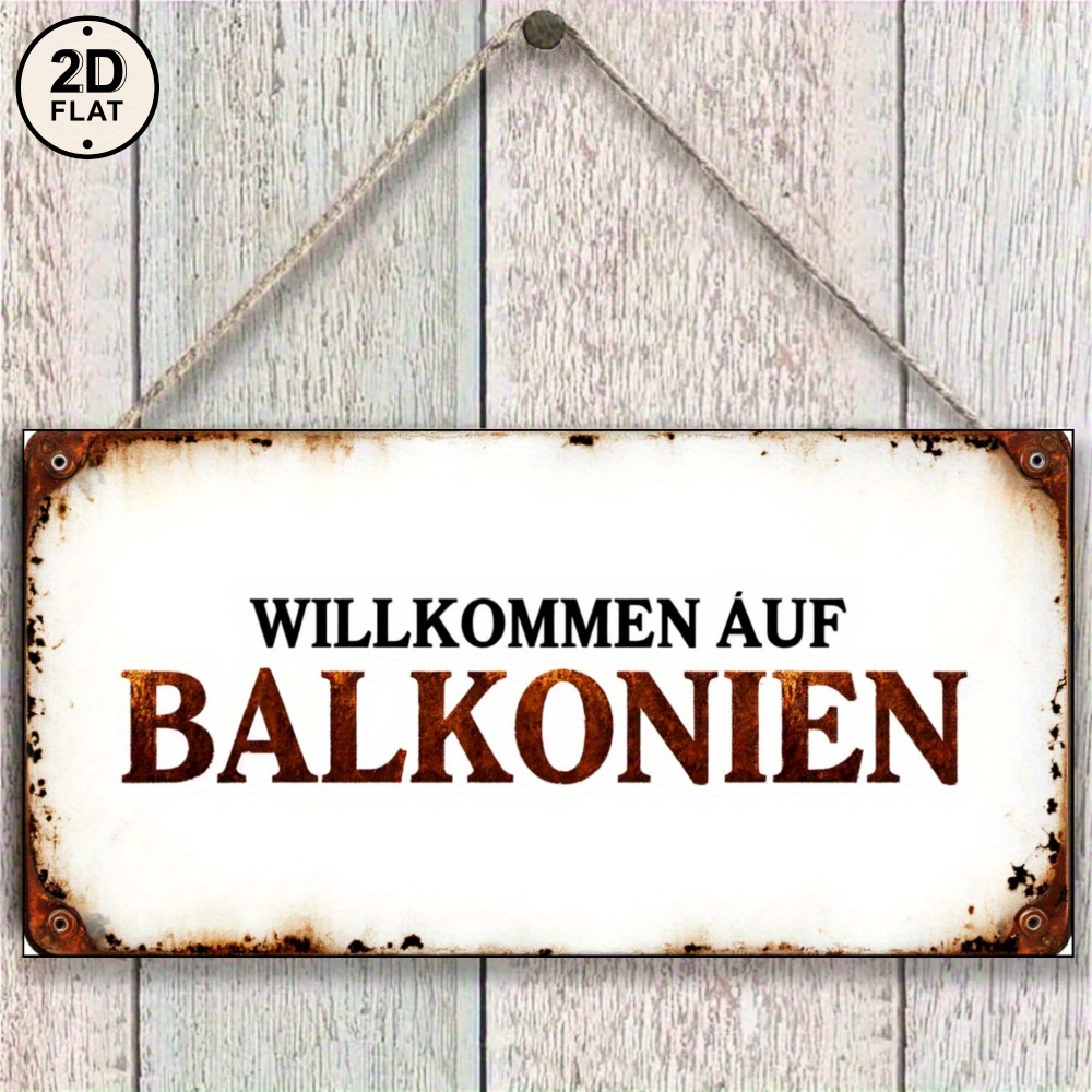 Image of 2d Flat - Rustic Wooden Sign In White Saying 'welcome To Balcony Land' For Home And Garden Decoration, Flat 2d Design