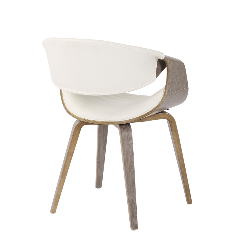 Mid-Century Modern Dining/Accent Chair in Light Grey And White Faux Leather