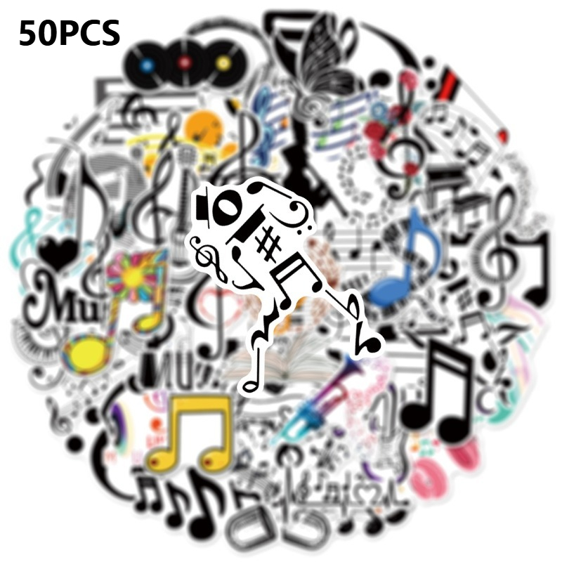 TEMU Set Of 50 Music-themed Graffiti Stickers Suitable For Decorating Suitcases, Phone Cases, Laptops, Helmets, And Skateboards. Stickers Are Perfect