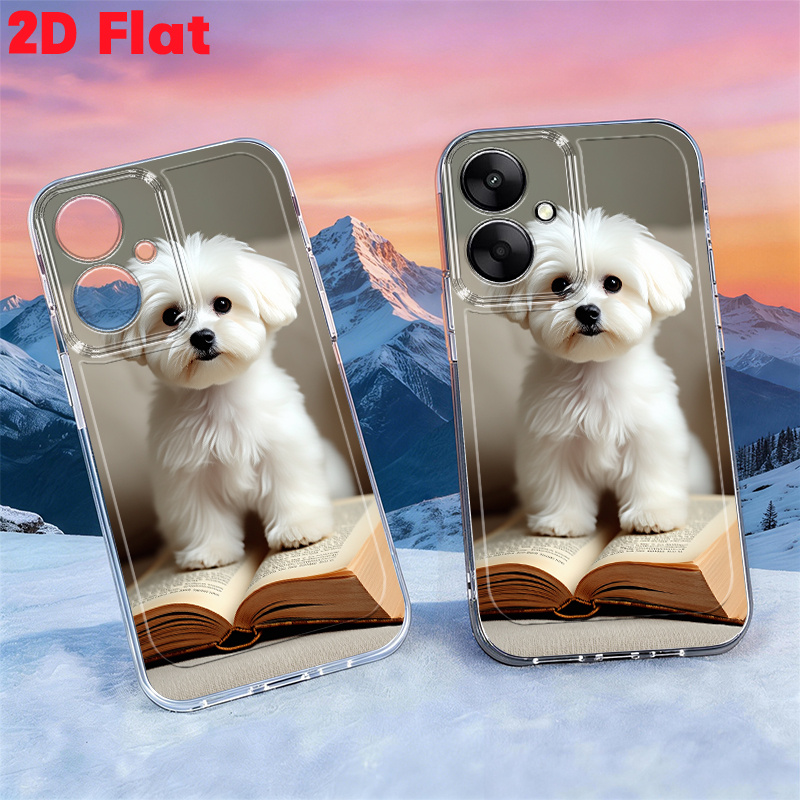 폰 케이스: [2d 평면] 책 위에 앉아있는 흰색 강아지   밝은 색상 배경 폰 케이스, xiaomi redmi 8/8a/9t/9a/9c/9at/10/10a/10c/11a/12/12c/13/13c/14c/14r/15/15c/a1/a1+/a2/a2+/a3/a3x/a3pro/a4/a5/note 8/9/9s/10/11/12/12s/13/14/15pro+   2d 폰 케이스, 2d 평면