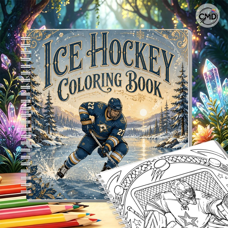 TEMU Cmd Ice Hockey Spiral-bound Coloring Book, 24 Pages, Stress Relaxing Artwork, Perfect Gift For Birthdays Christmas Halloween Thanksgiving ,