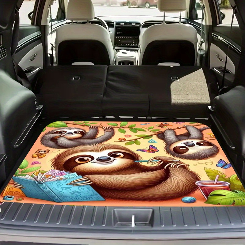 TEMU 1pc Cartoon Sloth Print Polyester Car Trunk Mat - Soft, Durable, Non-slip, Machine Washable Suv And Car Cargo Mat, Trunk Mat, Easy To Clean