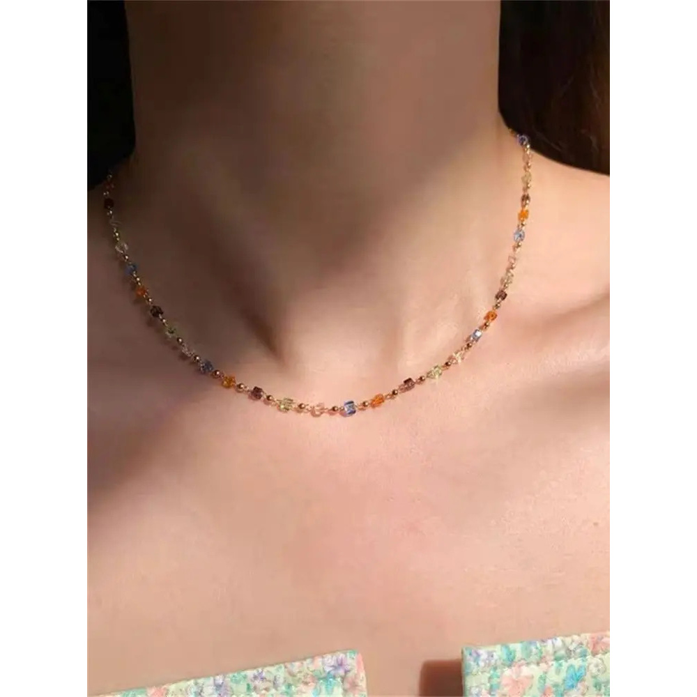 TEMU Collier ras du cou carré simple et coloré en acrylique, collier chaîne de perles , collier vintage, accessoire de soirée pour femme